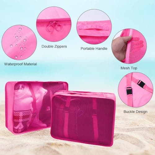 OSDUE Packing Cubes for Suitcases, 6 PCS Travel Luggage Packing Organizers Waterproof Travel Essentials Bag Accessories, Clothes Cosmetics Toiletries Storage Bags, Rose Red — view 5