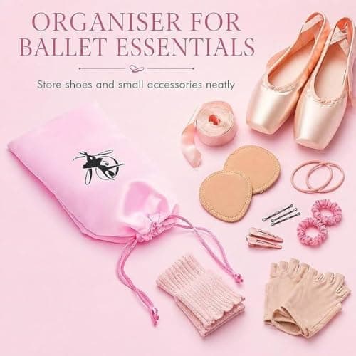 Pink Satin Pointe Shoe Drawstring Pouch, 27 x 13.5 cm, Ballet Slippers Bag — view 3