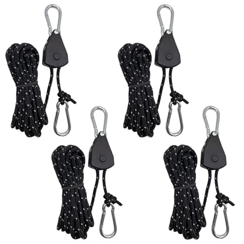 4 PCS Reflective Tent Guy Ropes, 4 mm Ratchet Ropes with Rope Tensioner, 4M Heavy Duty Adjustable Reflective Tent Guy Rope for Camping, Hiking, Awning, Black