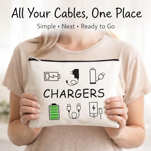 Charging Cable Organiser Bag for Travel – Waterproof Canvas Pouch with Zipper – Tech Accessories Holder & USB Gadget Storage Portable Electronics Case for Women & Men Holiday Essentials — view 3