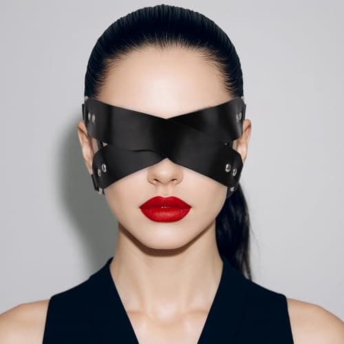 Mikovivi Leather Eye Mask, Sexy Black Masquerade Eye Mask Fancy Dress Accessories Ideal for Women Men Halloween Cosplay Carnival Bachelor Party — view 5