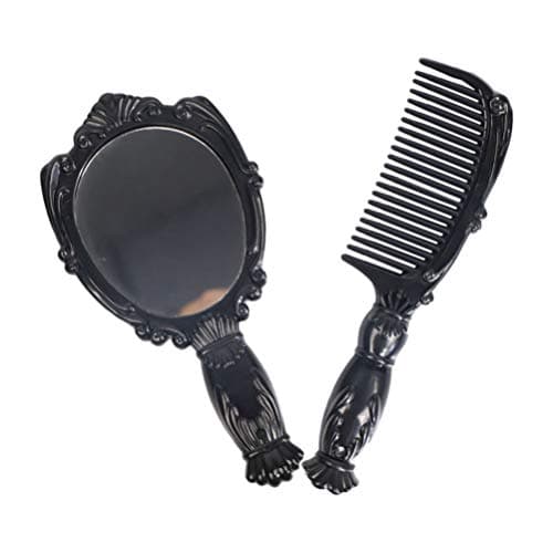 Mini Hairdressing Mirror Comb Kit Black 2 Piece Set Pp