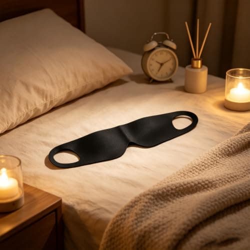 Ear Hanging Sleep Mask, Black Nylon for Side Sleeping — view 4
