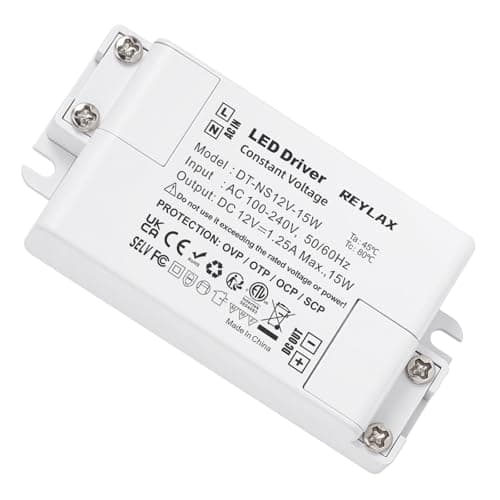 REYLAX 12V LED Driver 15W, Power Supply Unit, 240V AC to 12V DC Transformer