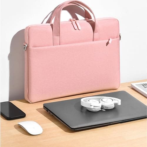 ENEN Laptop Bag, 15.6 Inch Laptop Case Laptop Sleeve With Padded Strap and Airbag Laptop Bags for Women Men, Laptop Handbags for Business, School, Office (15.6 inches,Pink) — view 4
