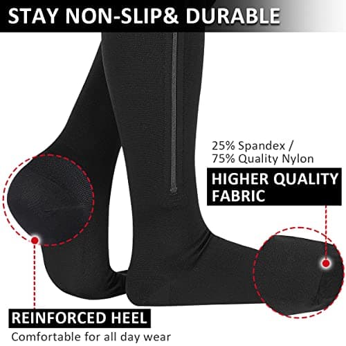 Ailaka 15-20 mmHg Zipper Compression Socks for Women Men, Closed Toe — view 6