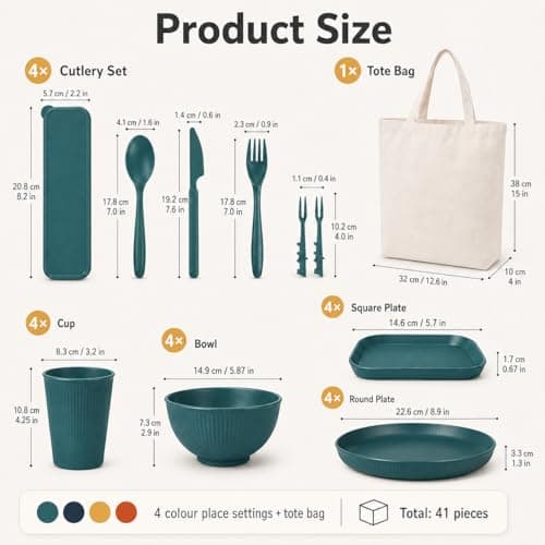 AURALIN Camping Dinnerware Set for 4 41 Pieces Food-Grade PP Canvas Bag — view 2