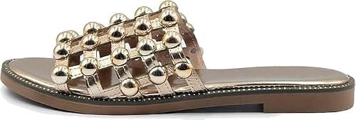 The Walking Style RGD353 PU Studded Caged Slider Sandals for Women Slip-On Summer Sliders for Daily Wear, Travel & Outdoor Use (Rose Gold, UK Footwear Size System, Adult, Women, Numeric, Medium, 3) — view 5