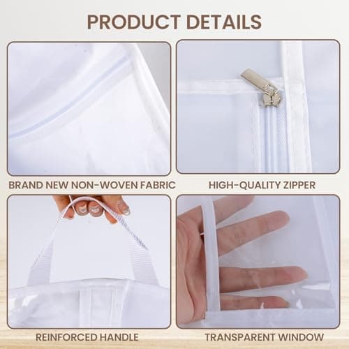2 Packs 39.37 Inch Dance Costume Garment Bag for Travel with Handles, Kids Hanging Clothes Cover for Girls Closet Storage with 3 Clear Zipper Pockets & 1 Large Zipper Pocket (White) — view 3