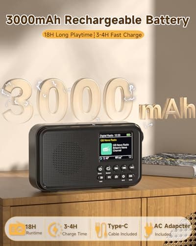 Roxicosly DAB Radio Portable with Bluetooth, 3000mAh Rechargeable Battery — view 4