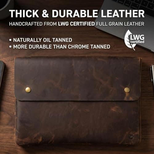 Brown Moonster Full Grain Leather Folder File Organizer Document Holder Portfolio for Men Spacious Folio Laptop Sleeve Case 13" 14" 15” MacBook Tablets — view 5