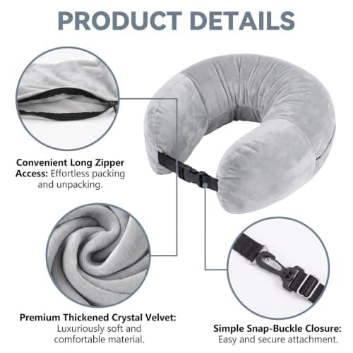 starfa lab Fillable Neck Pillow for Travel, Fillable U-Shaped Pillow with Adjustable Straps, Stuff Clothes for Extra Storage, Portable Travel Essentials for Airplane, Train and Car (Grey) — view 3
