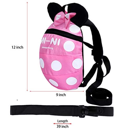 Baby Toddler Safety Harness Backpack Child Kids Cute Cartoon Strap Shoulder Backpack Bag with Reins Leash Rucksack Harness Walkers Tether Belt,FOR 1-5 YEARS OLD TODDLER. (pink S-for 1-5 years old) — view 3