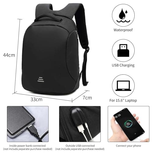 VINBAGGE Anti-Theft Security Backpack, Waterproof 15.6 Inch Laptop Rucksack with USB Charging Port, Business Travel Laptop Bag for Men & Women — view 6