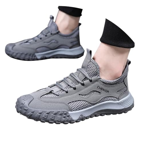 Breathable Mesh Sneakers for Men, Lightweight Outdoor Slip Casual Walking Shoes for Gym Running and Travel, gray, 7 UK