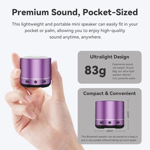 Mini Bluetooth Speaker, Portable Speakers with RGB Lights, HD Stereo,Purple — view 6