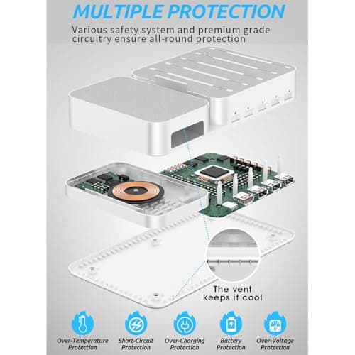 USB Multi-Port Charger, 60W 5-Port + Wireless Charging Stand, with 5 Stands, Suitable for iOS and Android Systems,Pink — view 4