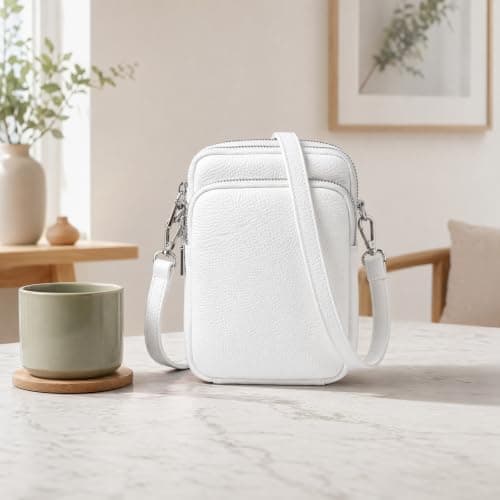Kemay Crossbody Bags for Women, Small PU Leather Phone Bag Multi-Pocket Shoulder Handbag with Earphone Hole, Lightweight Travel Purse - White — view 3