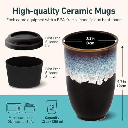 NOVA CERAMICS Travel Mug - Ceramic Travel Mug with Lid – Travel Coffee Mug Unique to Go Cup – Microwave & Dishwasher Safe Coffee Tumbler - Gifts for Women Men Him Her – 355ml - Monsoon — view 3