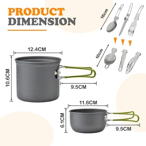 Portable Camping Cookware Set - 2-in-1 Picnic Pot & Pan with Foldable Cutlery | Lightweight Mess Kit for Backpacking, Hiking & Outdoor Cooking (1-2 People, Easy to Clean, Green) — view 2