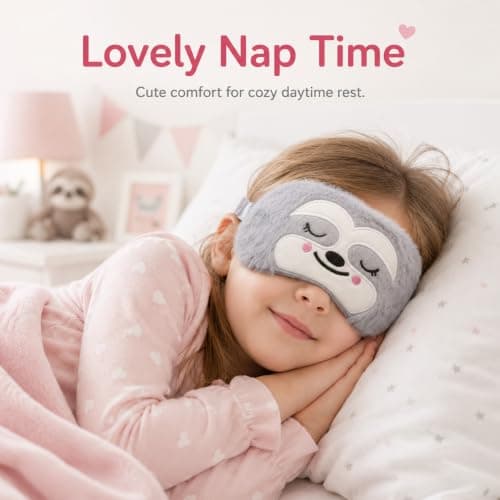 Blackout Sleep Masks, Soft Plush Eye Mask, Cute Sloth Animal Sleeping Mask for Girls Boys Women Men Kids, Eye Mask for Sleeping Travel Nap Night, Unisex (Grey) — view 4