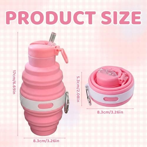ZISHAN Collapsible Water Bottle, Foldable Water Bottle for Travel and Outdoor Activities, Portable Hydration Solution with Suction Nozzle, Pink Silicone Design Collapsible Cup for Gym and Commuting — view 2