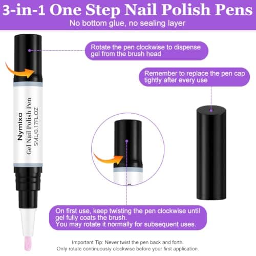 HOTUT 6PCS 3-in-1 Gel Nail Polish Pens Set, Quick Dry Nail Varnish Pens — view 3