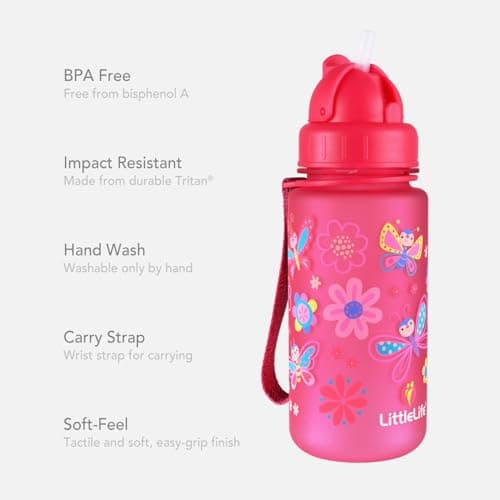 LittleLife Children's Bottle | Easy-Access Lid & Straw, 400ml, Butterflies — view 6