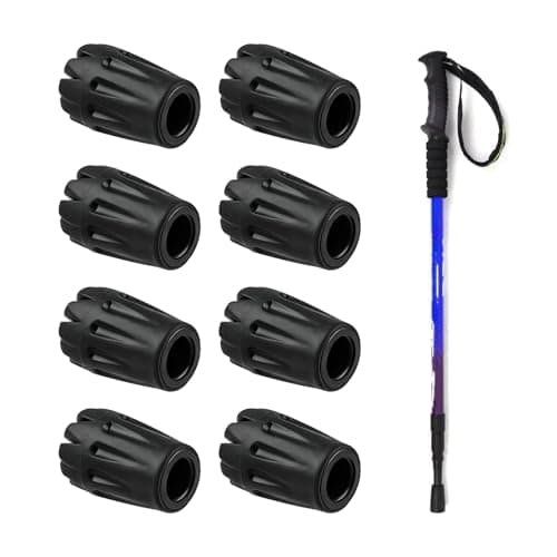Walking Stick Rubber Ferrules Tips – 8 Pack Universal Fit Replacement Ends for Trekking Poles – Rubber Protectors for Walking Sticks Crutches – Non-Slip Grip Accessories for Hiking Outdoor