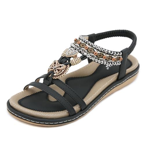 Acfoda Womens Sandals Ladies Flat Sandals Slip on Lightweight Comfortable Summer Shoes for Daily Casual Shopping Wedding Evening Dress Black 38