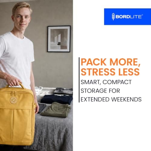 Bordlite 32L EasyJet Cabin Bag 45x36x20cm, Underseat Wheeled Travel Bag with Telescopic Handle, 2 Wheels, Front Pocket, Compression Straps, Weekend Luggage, Mustard — view 6
