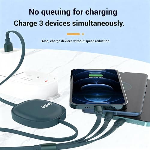 Multi Charger Cable, 66W PD 3 in 1 Retractable Charging Cable Fast Charge with iP/Micro/Type C Port, Multiple USB Cables for Phone Samsung Galaxy Huawei Xiaomi Laptop Tablet PS5 Android -1.2M — view 5