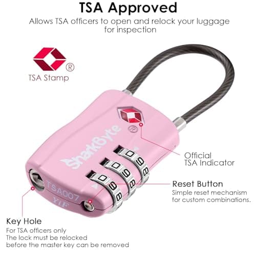 SharkByte Slim TSA Approved Luggage Locks, 3-Dial Security Travel Combination Padlock with Tags, Flexible Cable Wire Travel Lock, Suitcase Locks, Bag, Gym Locker, Small Padlock with Code (2 Pack) — view 2