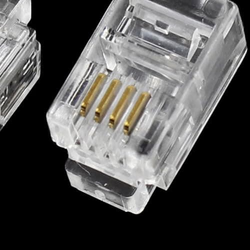 sourcing map 20 Pack Phone Modular Plug, Household RJ9 4P4C Telephone Cable End Phone Adapter Connector, Standard Jack for Telephone Handset Flat Stranded Cable Wire, Clear — view 5