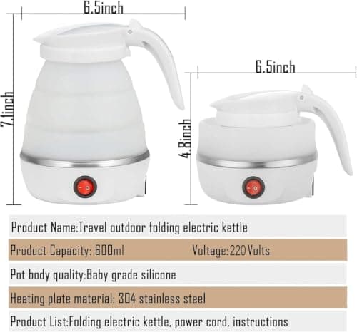 Collapsible Travel Kettle To Take On Holiday | Foldable Camping Kettle, Fast Boiling, Silicone Material | Compact Mini for Backpacking, Hotels, & Outdoors (White) — view 5