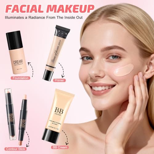All in One Makeup Kit with Travel Bag, Make Up Starter Kit for Women Full Set, Makeup Gift Set for Teenage Girls, Makeup Bundle Includes Primer BB Cream Foundation Eyeliner Mascara Eyeshadow Palette — view 4