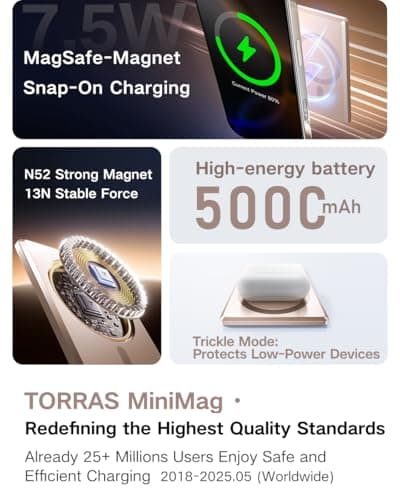 TORRAS MiniMag Slim Power Bank for MagSafe, 5000mAh Magnetic Battery Gold — view 6