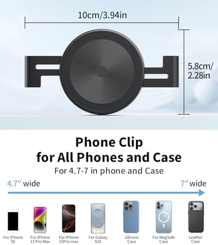 TONEOF Magnetic Phone Clamp, Phone Mount Adapter for Magsafe Car Phone Holder, Aluminum No Magnetic Case&Rings Needed, Enhanced Suction&Magnetic, for All Phones/Magnetic Tripod/Magnet Mounts-Black — view 5