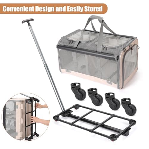 Double Compartments Rolling Cat Carrier with Wheels,Breathable for 2 Cats — view 4