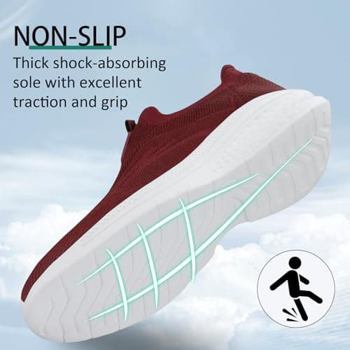 Giniros Mens Lightweight Trainers Slip On Shoes for Running and Walking Red — view 5