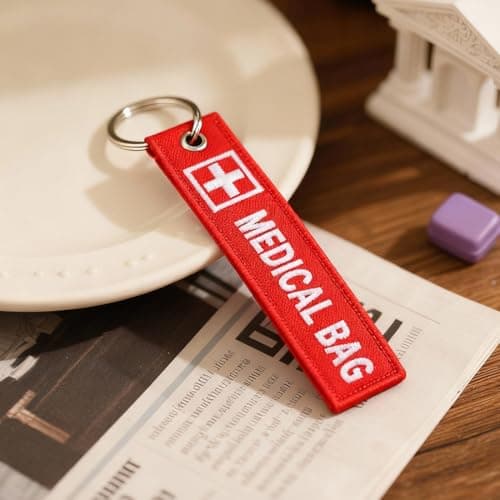 4PCS Medical Alert Bag Tag Double-Sided Medical Equipment Red Keychains Label Reusable Durable Luggage ID Tags for Backpacks Purse Travel — view 3