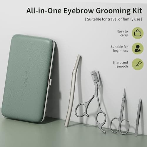 Glamne Eyebrow Trimmer Kit Scissors Tweezers Razor Facial Shaver Grooming Set with Mirror Travel Cases — view 2