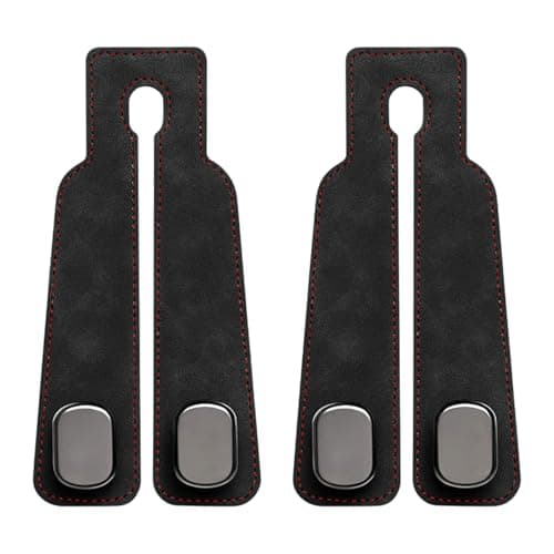 2Pcs Car Seat Back Hooks, Leather Vehicle Headrest Hook Backseat Hangers with Dual Hooks, Car Seat Organiser Hook for Hanging Bags Purses Handbags, pace-Saving Travel Organizer for Automobiles — view 3