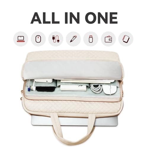 Lausiax Laptop Case Bag Women Men Computer Sleeve Compatible with MacBook/Dell/HP/Acer/ASUS, Waterproof Shoulder Carrying Briefcase, Beige, 15.6-16 Inch — view 3