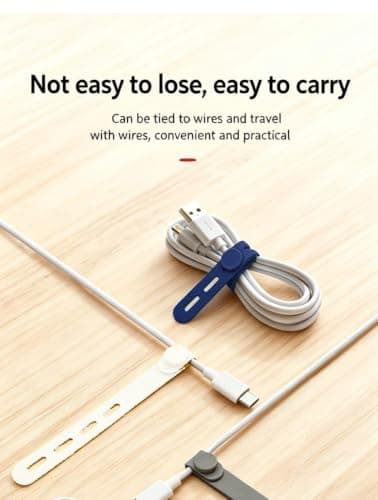 VERITUX Silicone Cable Ties 20 Pack Reusable Cable Organiser Button-Lock Cord Management 4 Colours Home Office Desk Travel Black White Grey Navy — view 3
