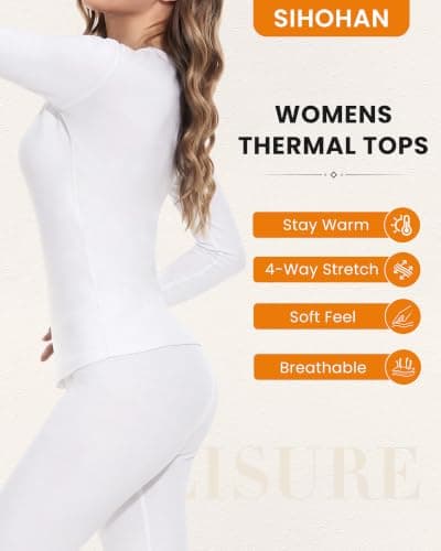 SIHOHAN Women's Thermal Tops Round Neck Warm Long Sleeve Thermal Top White — view 2