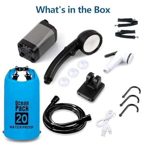 Portable Camping Shower with 20L Collapsible Bucket, 6000mAh Rechargeable Battery, Multi-Modes Spray Head & LED Smart Display, Type-C Charging Outdoor Shower Kit for Hiking, Travel, Pet Bath, Car Wash — view 6