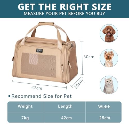 Petsfit Cat Carrier Soft Sided Travel Carrier, Dog Carriers with Expandable mat and Quadrangle Oxford Fabric Mesh, Portable Dog Bag with Upgraded Large Space, Khaki — view 6