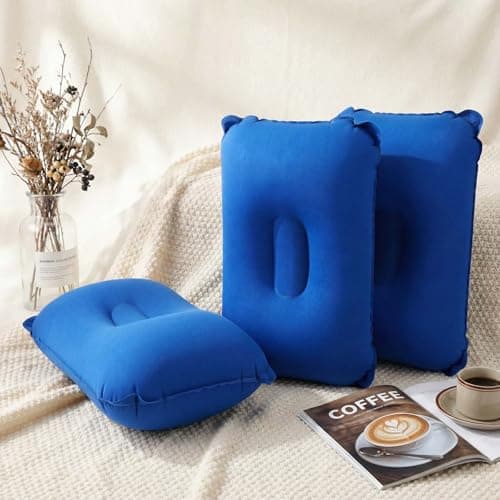 Geelin 20 Pack Inflatable Pillows for Camping Travel Beach Vacation Sand Squared Flocked Soft Fabric Backpacking Ultralight Pillows for Office Sleeping Neck Head Lumbar Support (Blue) — view 2