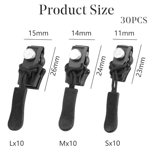 30 Pcs Black Zip Repair Kit, Zips Replacement Pullers, Zip Fixer, Durable Replacement Zipper Pulls Zipper Repair Kit for Luggage, Backpacks, Jackets, Jeans, No Tools Required(3 Sizes, Black) — view 2